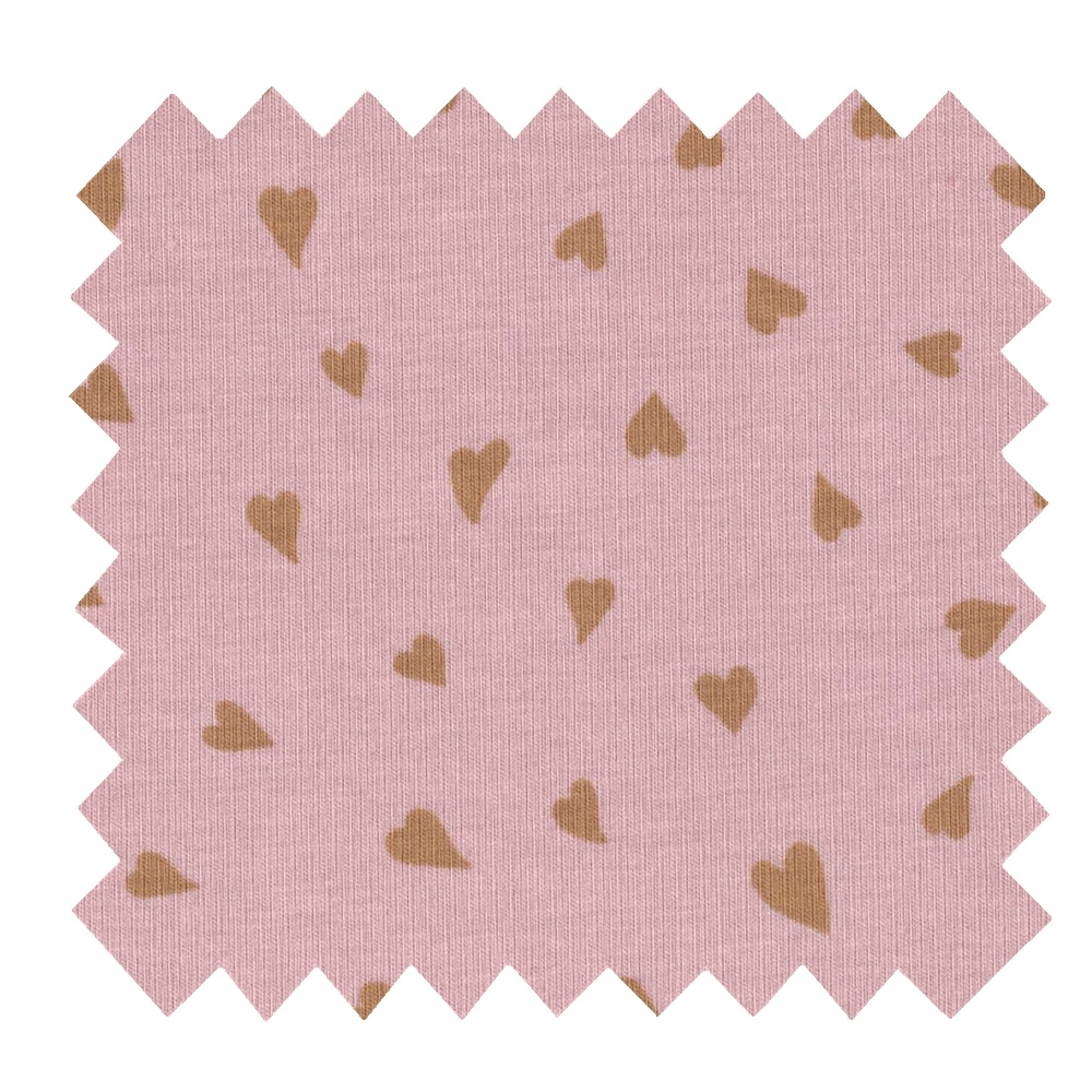 Tissu Jersey Coeur Caramel Rose
