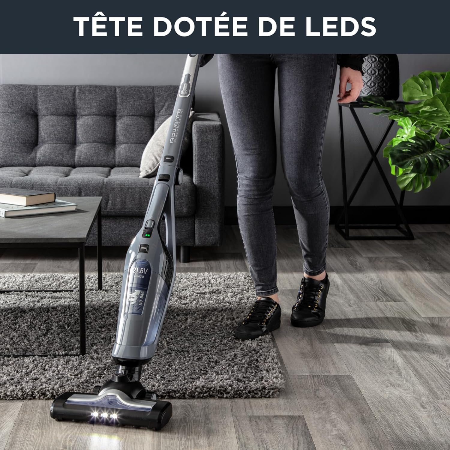 Rowenta RH6756 Dual Force 2-in-1-kabelloser Akku-Stabstaubsauger | mit integriertem Handstaubsauger | Saugkopf mit LED Beleuchtung | sehr leicht | 45 Minuten Akku-Laufzeit | Grau