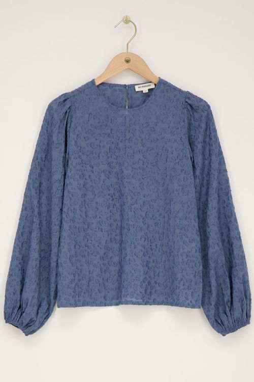 Blauwe chiffon top met pofmouwen