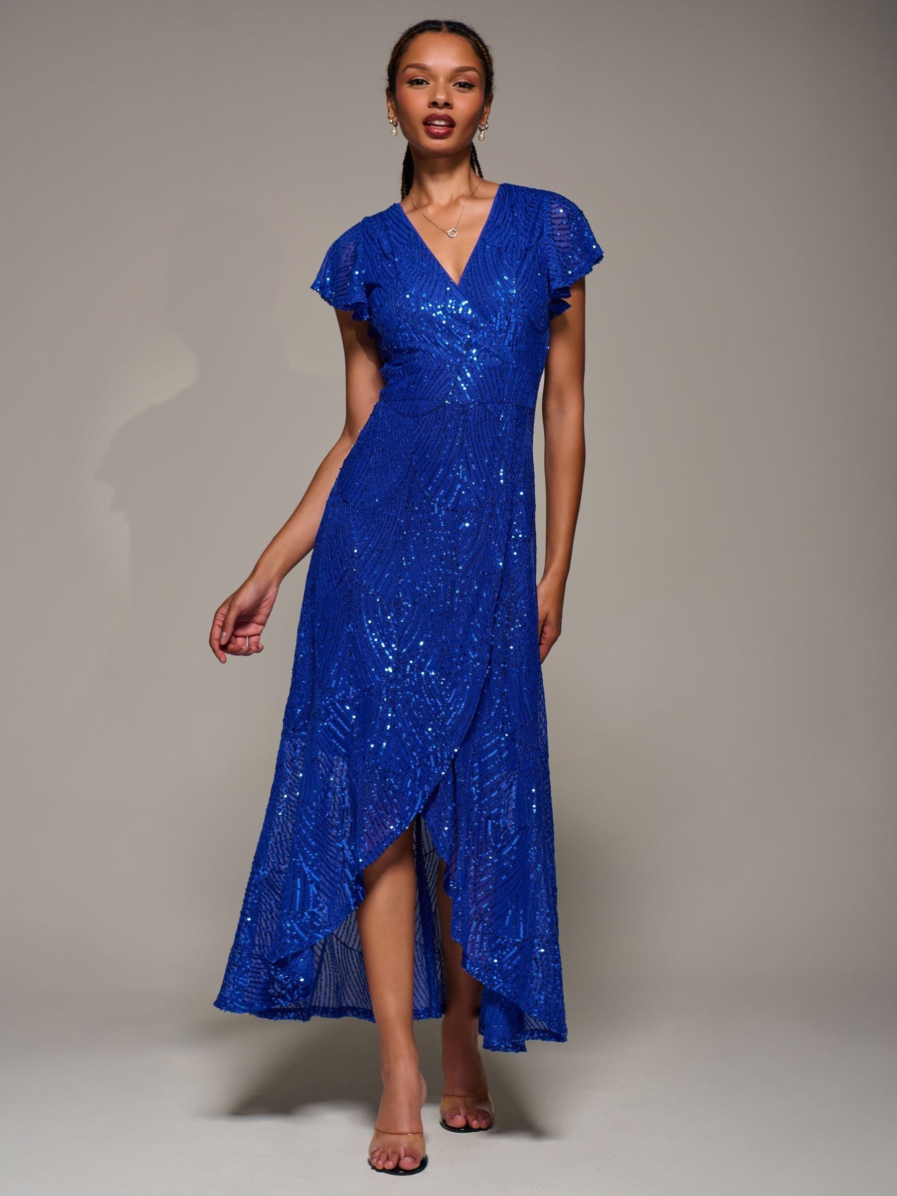 Jolie Moi Frill Short Sleeve Sequin Maxi Dress
