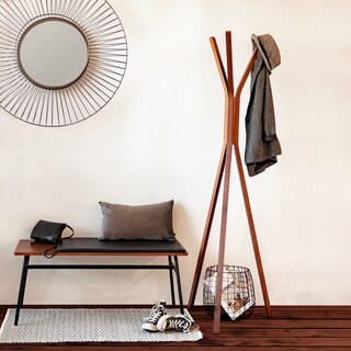 Kave Home Kleiderständer CHELSEY 47 x170 cm Kautschukholz massiv, braun