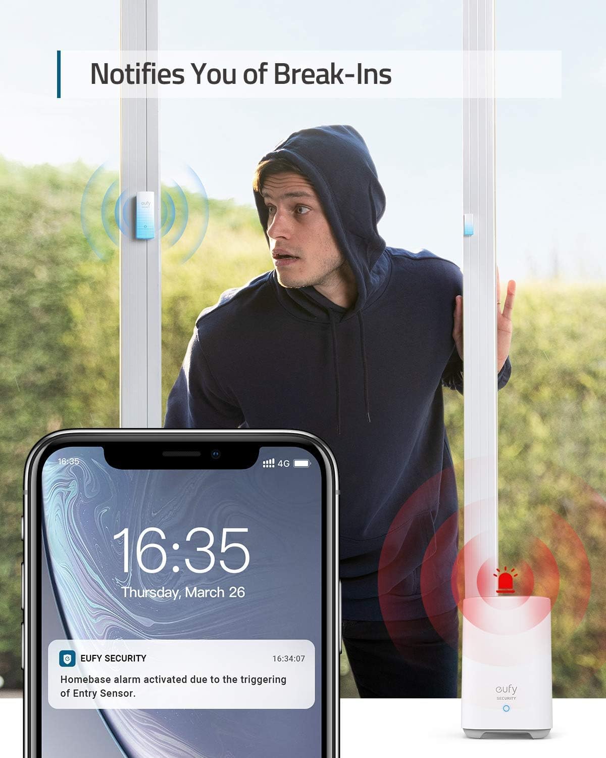 eufy Security 5-teiliges Smart Home Set, Sicherheitssystem mit Bewegungssensor, 2 Diebstahl-Sensoren, Alarmsystem, mit App, kompatibel mit eufyCam, Steuert andere HomeBase Überwachungsgeräte