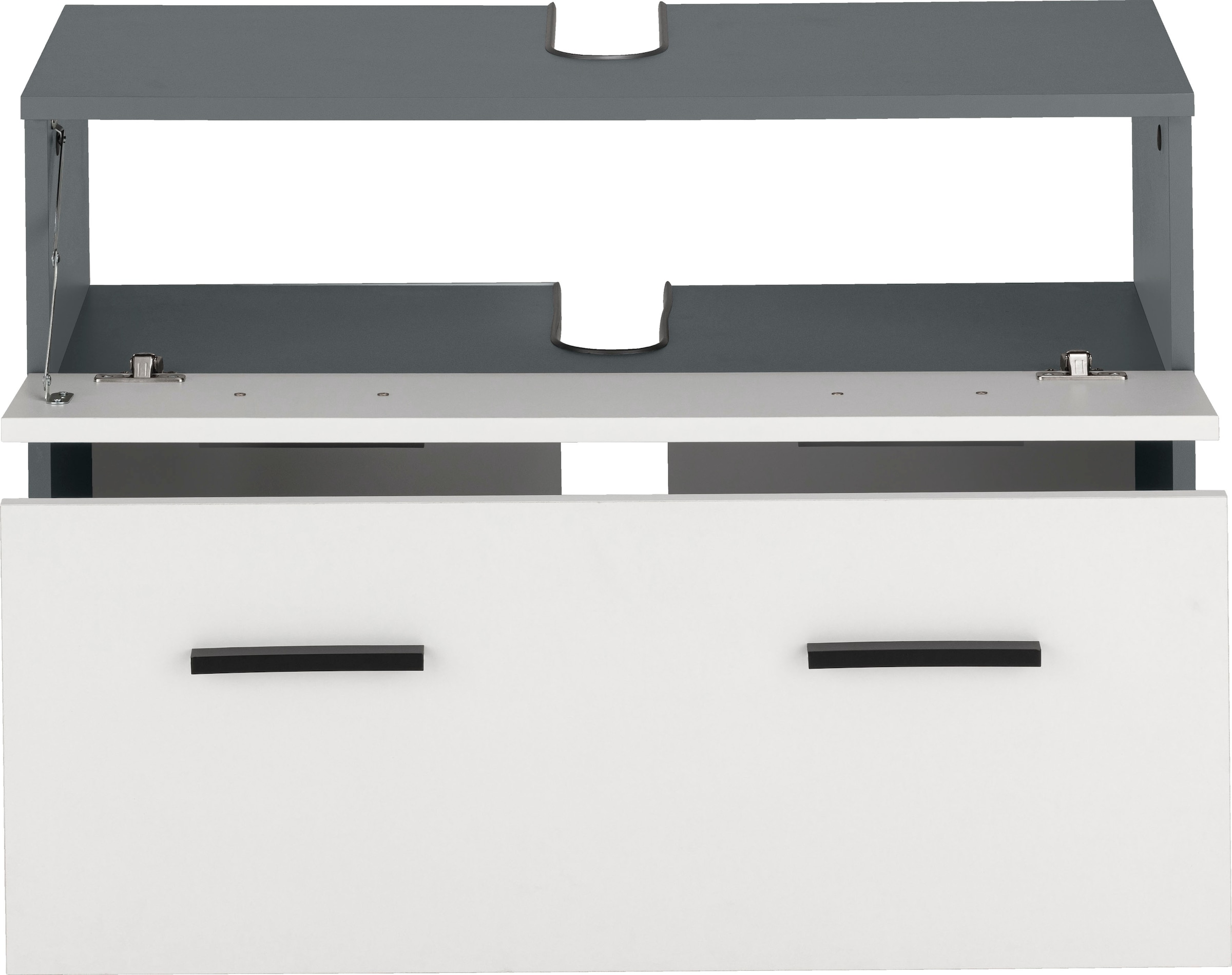 INOSIGN Waschbeckenunterschrank »Skara« mit Klappe und Schubkasten, schwarze Griffe, Breite 80 cm, Höhe 55 cm