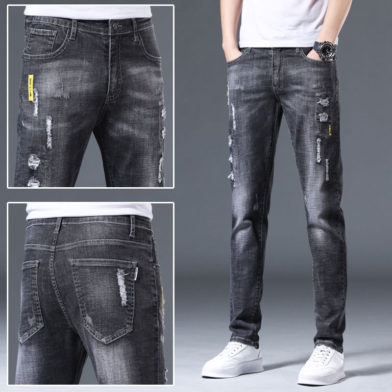 Denimic - Mid Rise Washed Distressed Slim Fit Jeans