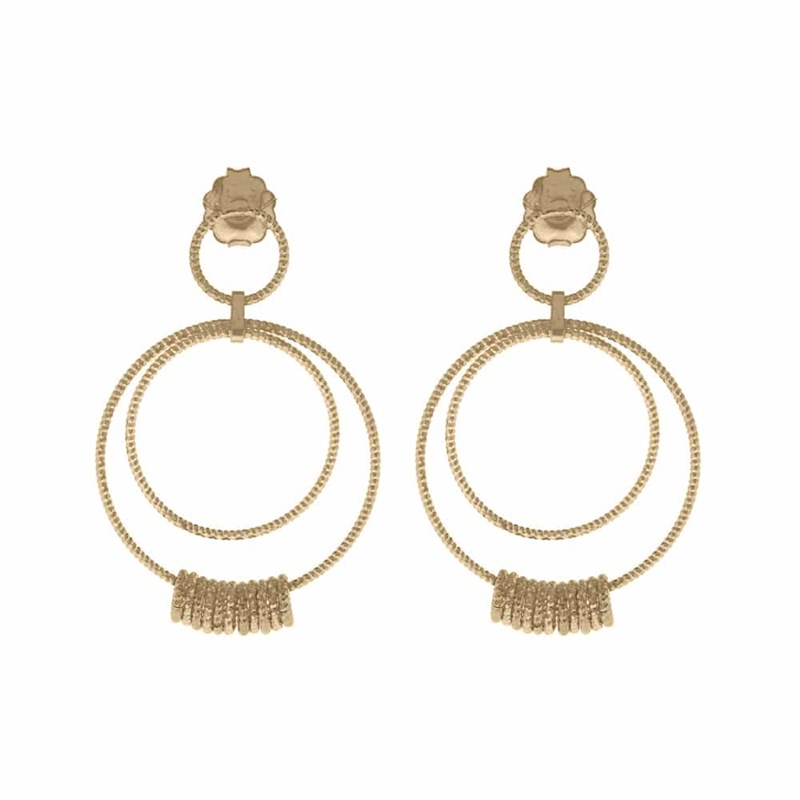 Boucles D'oreilles Argent Doré Doubles Cercles Diamanté