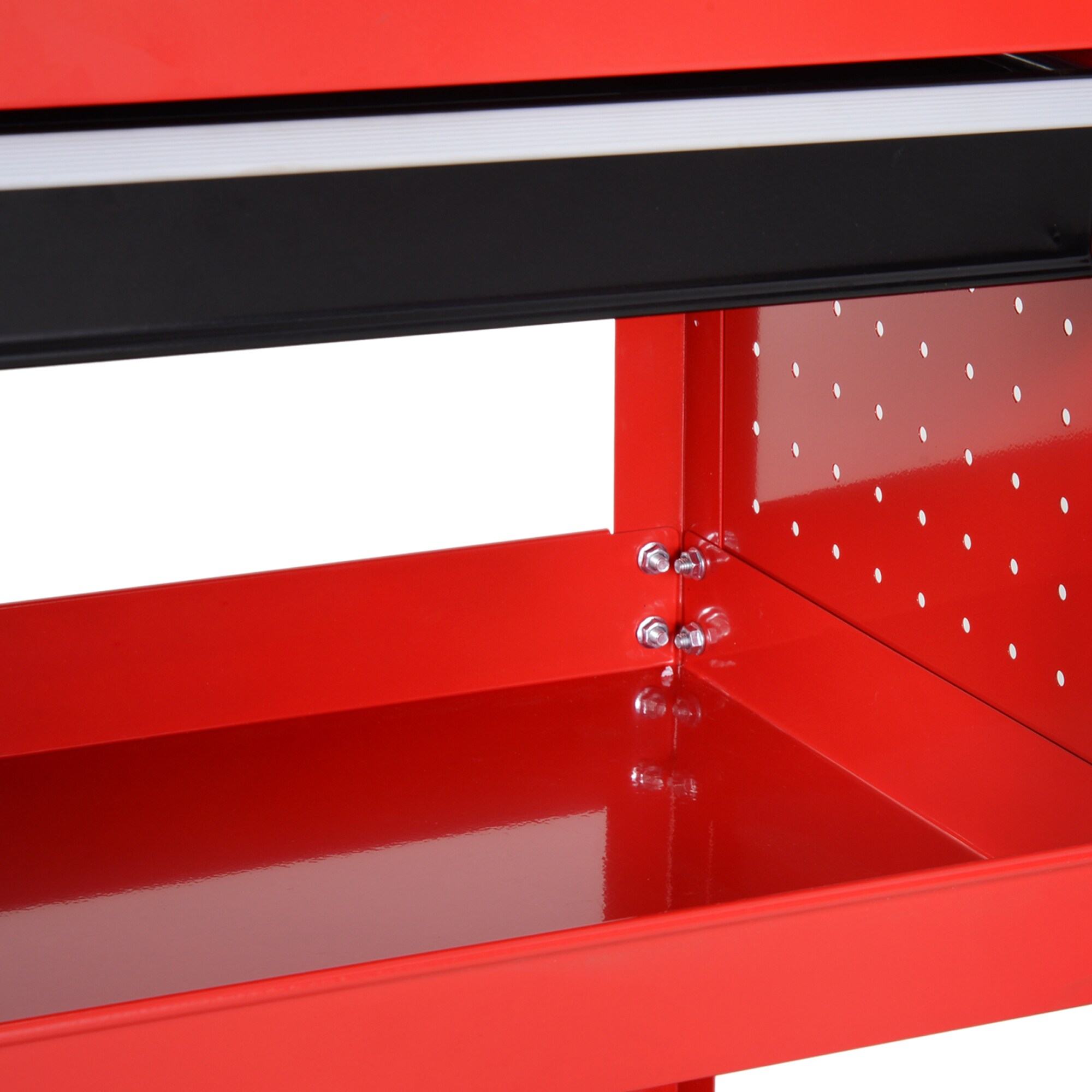 HOMCOM Werkstatt-Rollwagen mit Schublade und 3 Ebenen schwarz, rot 82L x 35B x 76H cm