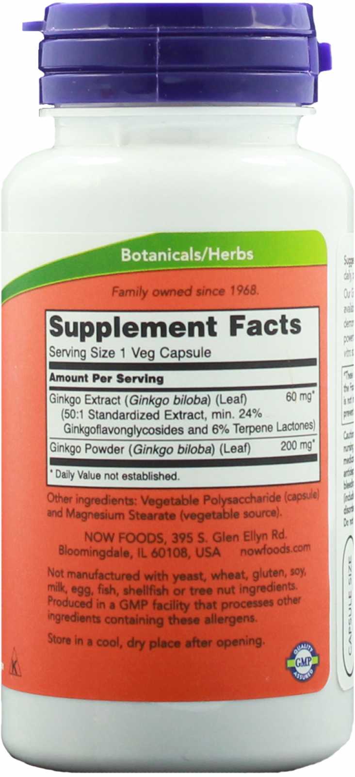 NOW Foods Ginkgo Biloba 60 mg 60 cápsulas