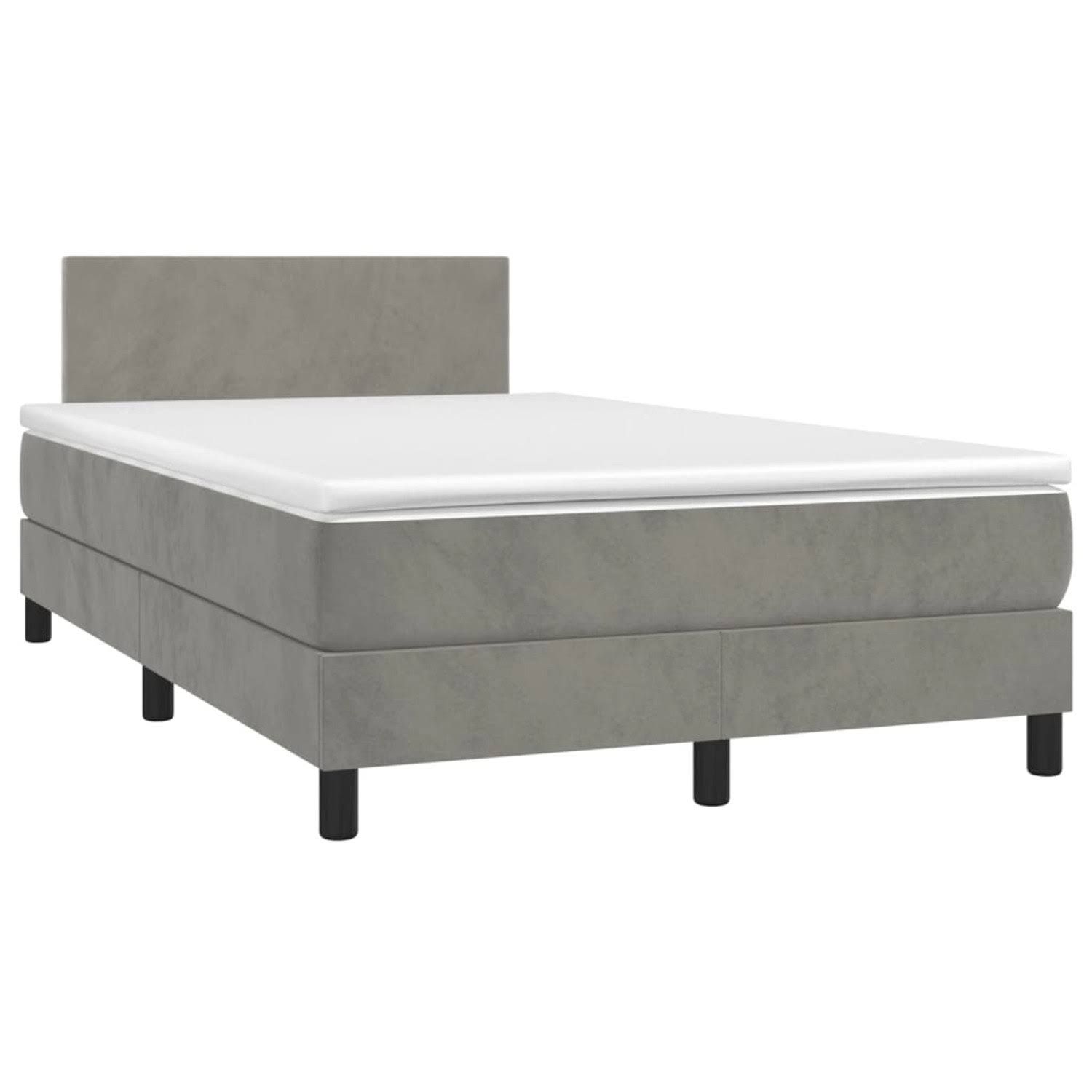 vidaXL Boxspringbett mit Matratze & LED Hellgrau Samt