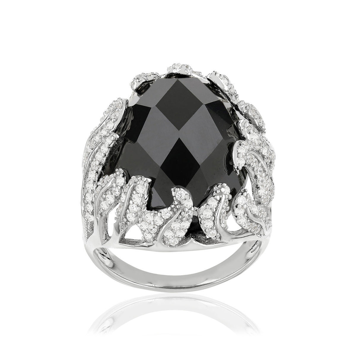 Bague argent 925 pierre imitation noire et zirconias