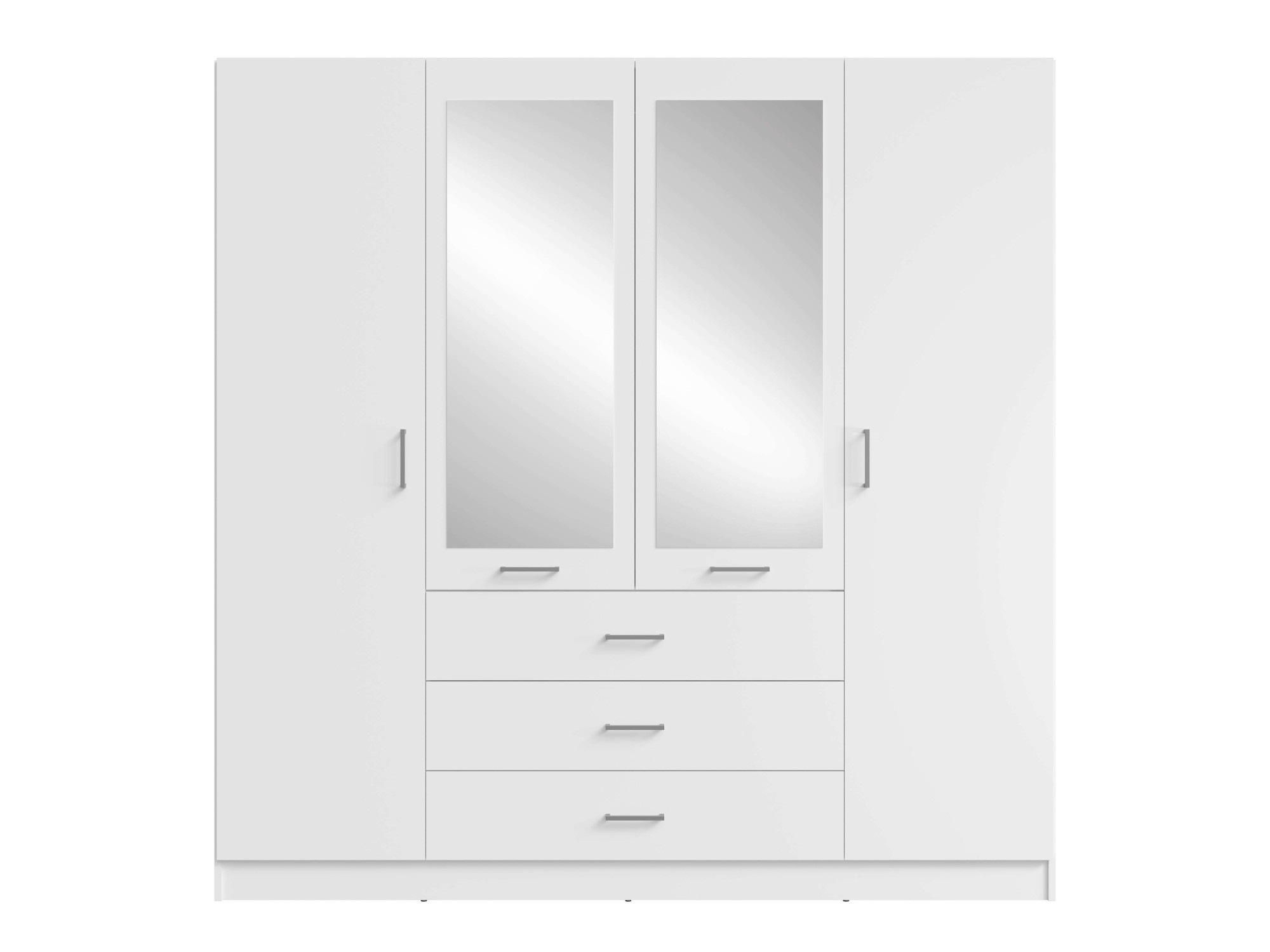 Home affaire Kleiderschrank »KOS Garderobe mit 3 Schubladen, Kleiderstange, 8 Einlegeböden, Spiegel« Wäscheschrank mit 4 Drehtüren, silber Griffen, Masse B/H/T 200/200/58cm