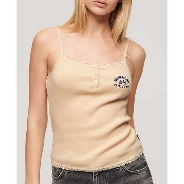 Superdry Essential Button Down Sleeveless Blouse Beige 2XS-XS Mulher