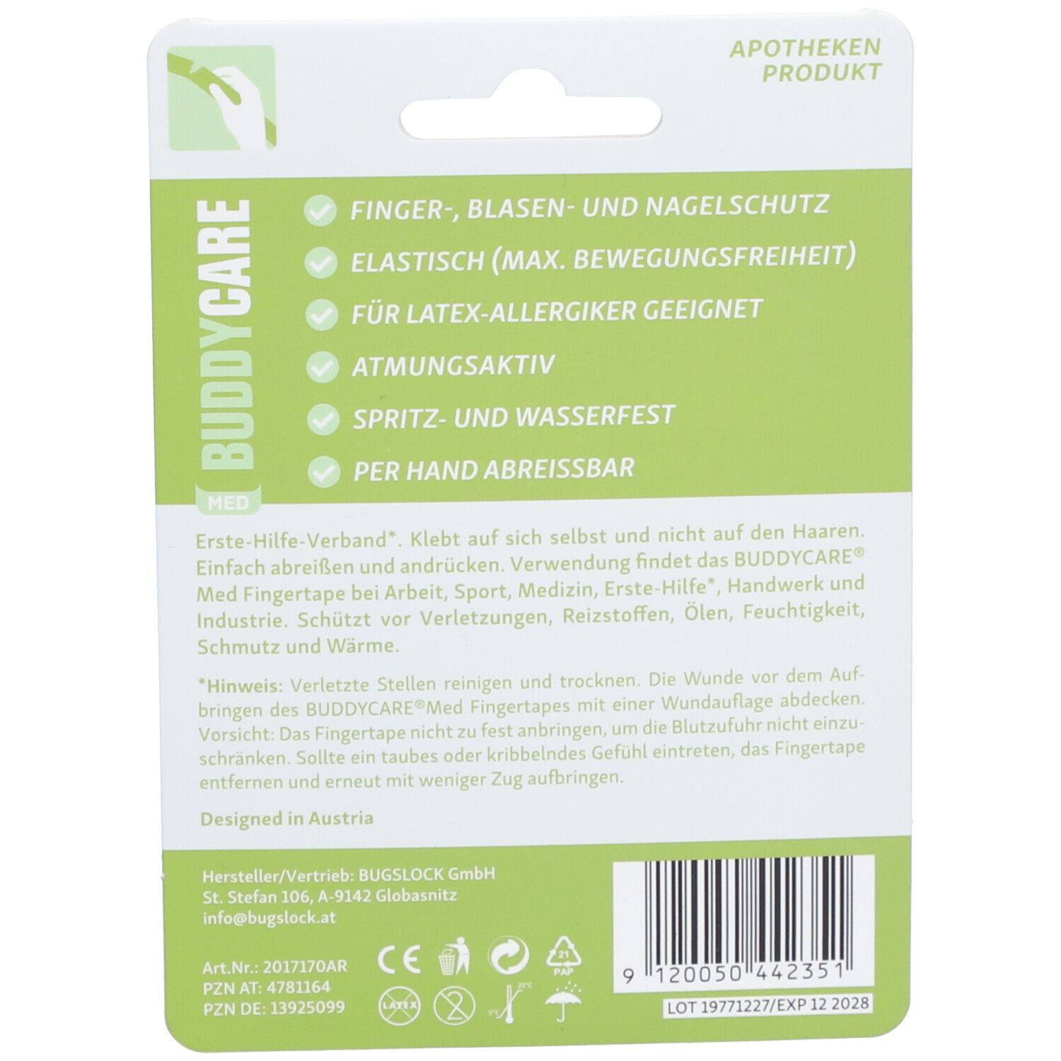 BUDDYCARE® MED Fingertape GRAS GRÜN 2,5cmx4,5m Latexfrei
