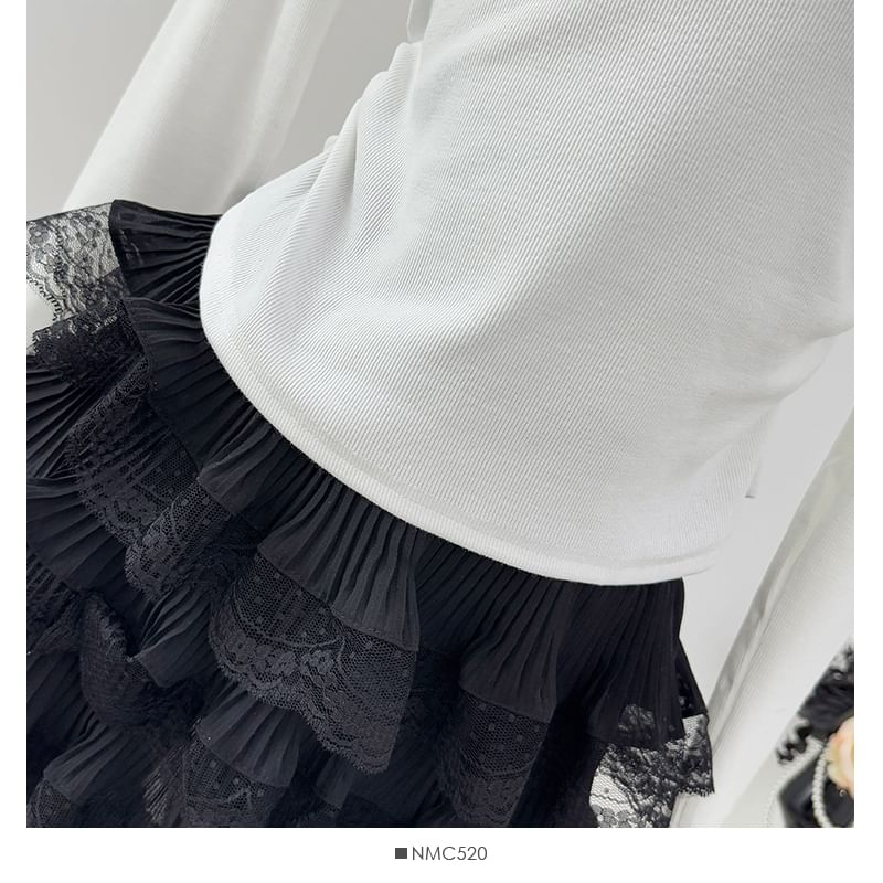 Lemongrass - T-shirt met lange mouwen en gerimpeld cropped patroon