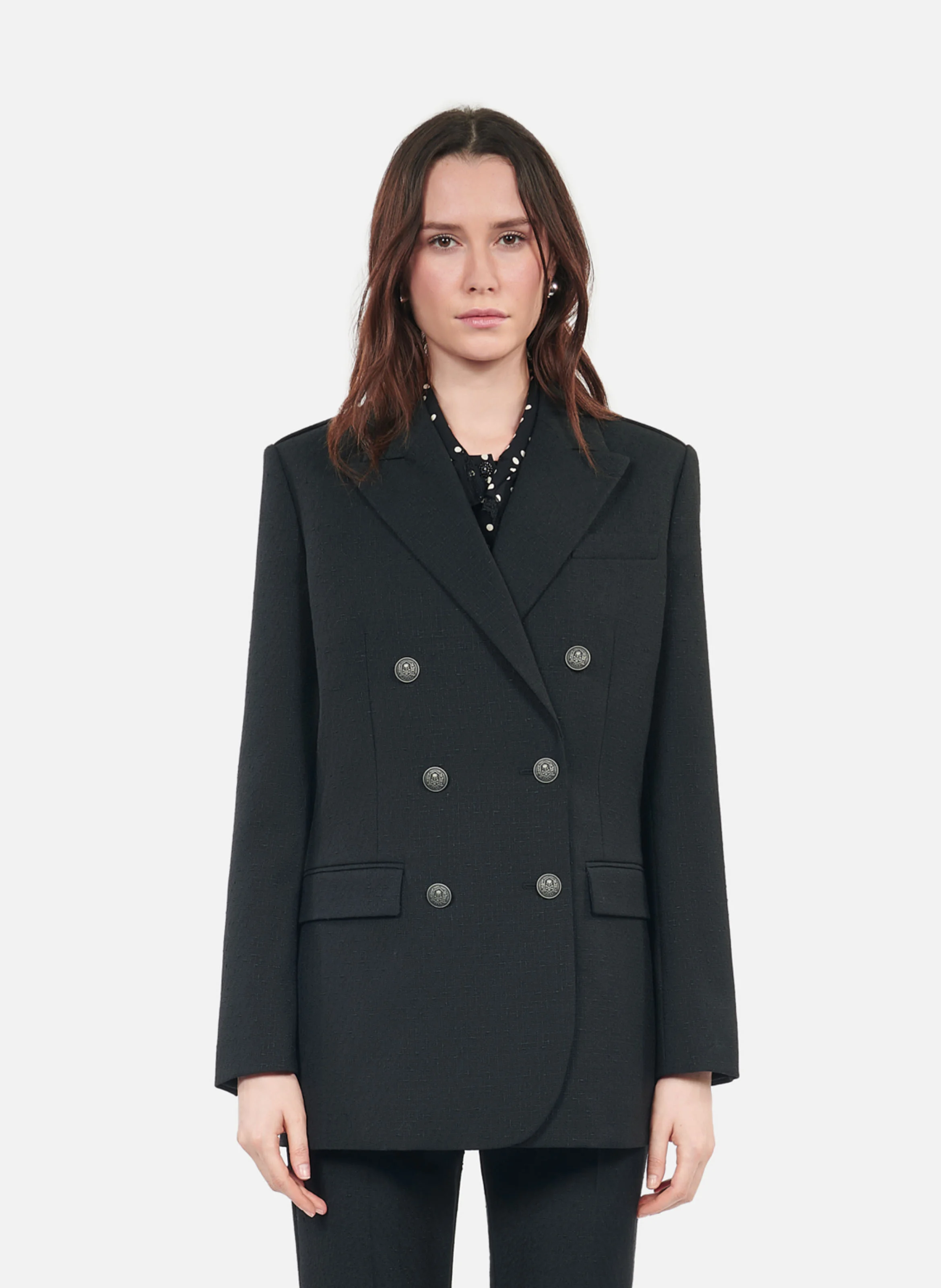 Veste tailleur droite en laine mélangée | Noir