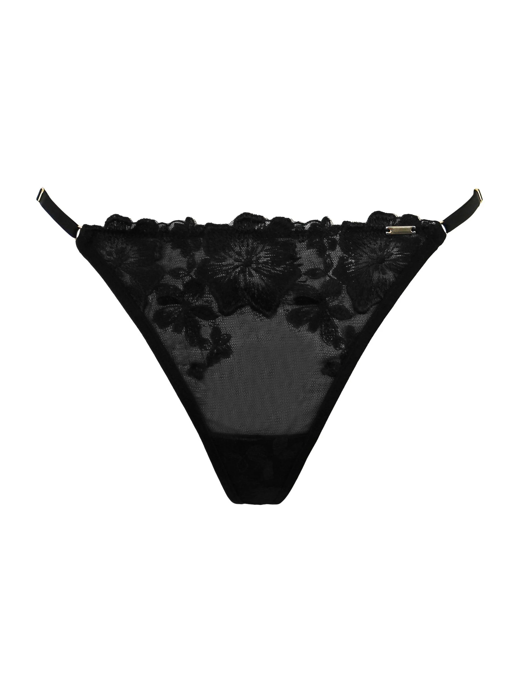 Zwart - Pour Moi India Bold Floral Embroidery Thongs