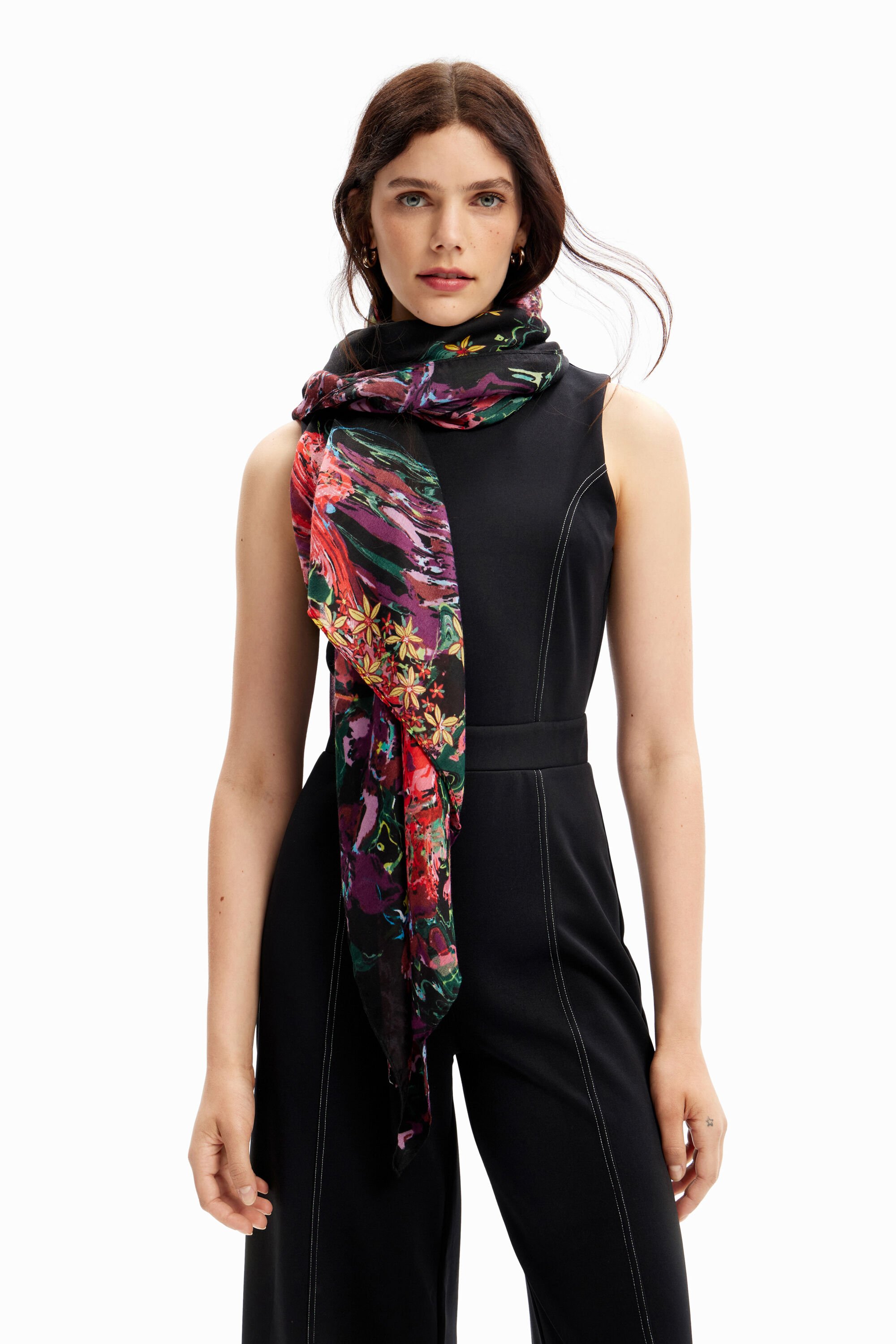 Foulard rectangulaire fleurs