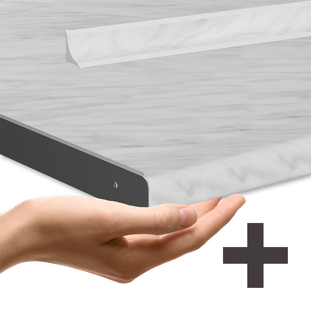 Vicco Eckküche R-Line 247x237 cm Schwarz Beton Weiß mit Arbeitsplatte Weiß Marmor