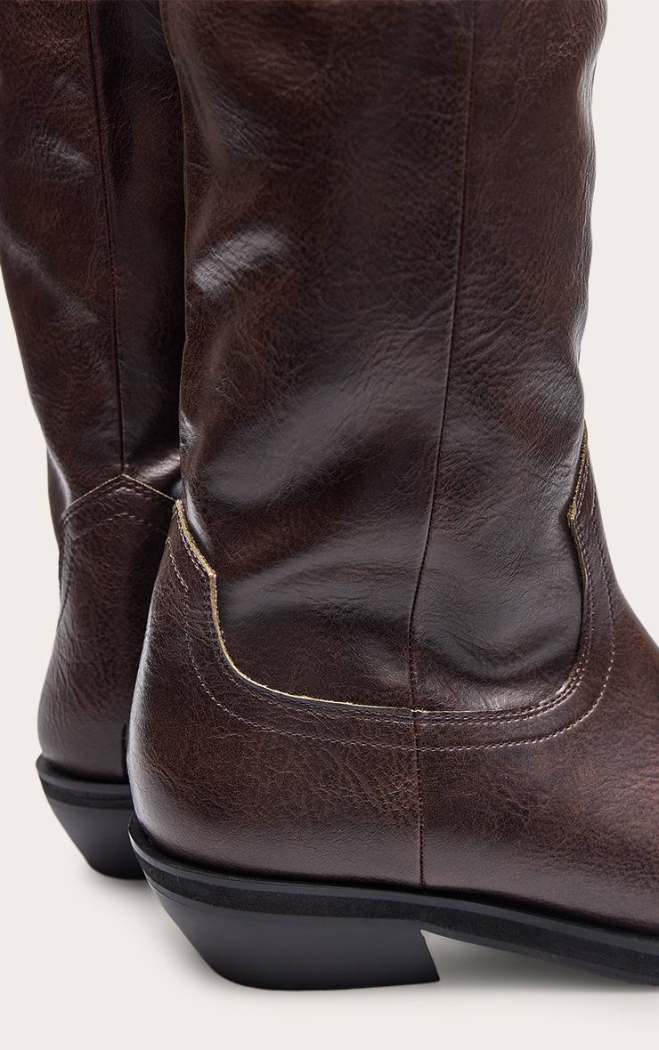 Chocolat Bottes Hautes Western Plissées À Talon Plat