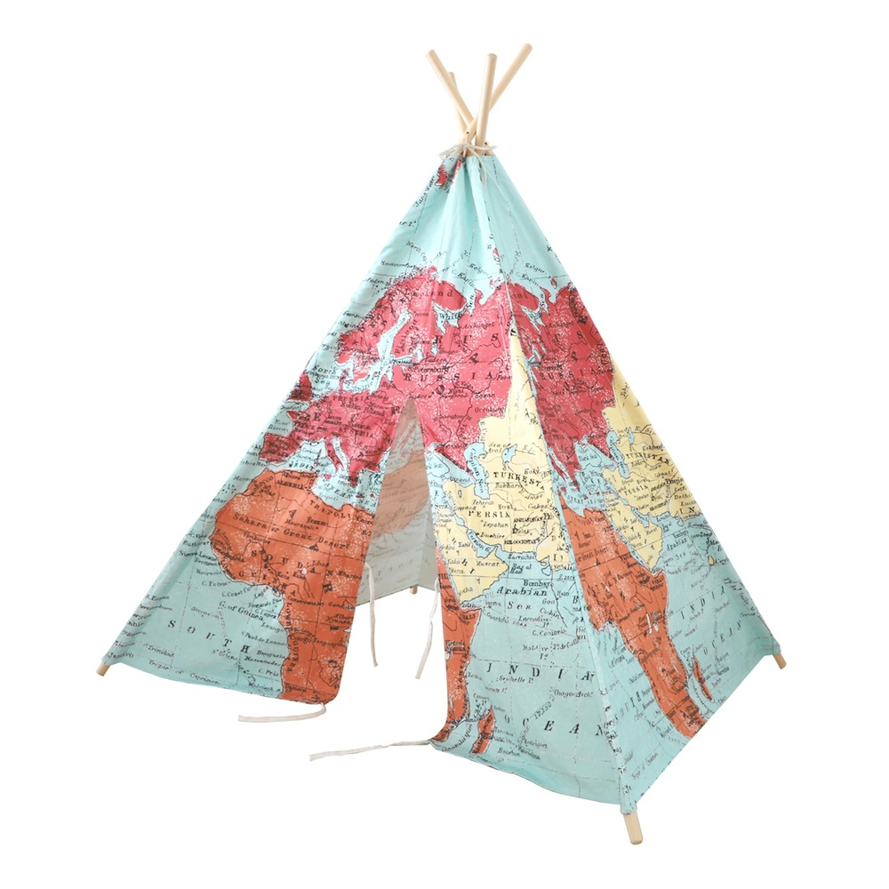Sunny tente tipi pour enfants avec carte du monde en couleur
