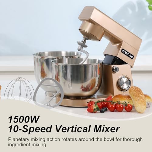 Robot Patissier CHeflee,1500 W Robot Patissier,avec Bol en Acier Inoxydable de 4,5 et 5,5 L,10 P Vitesse,avec Crochet Mélangeur,Crochet Pétrisseur,Fouet et Protection Anti Eclaboussures (Noir） : Cuisine et Maison