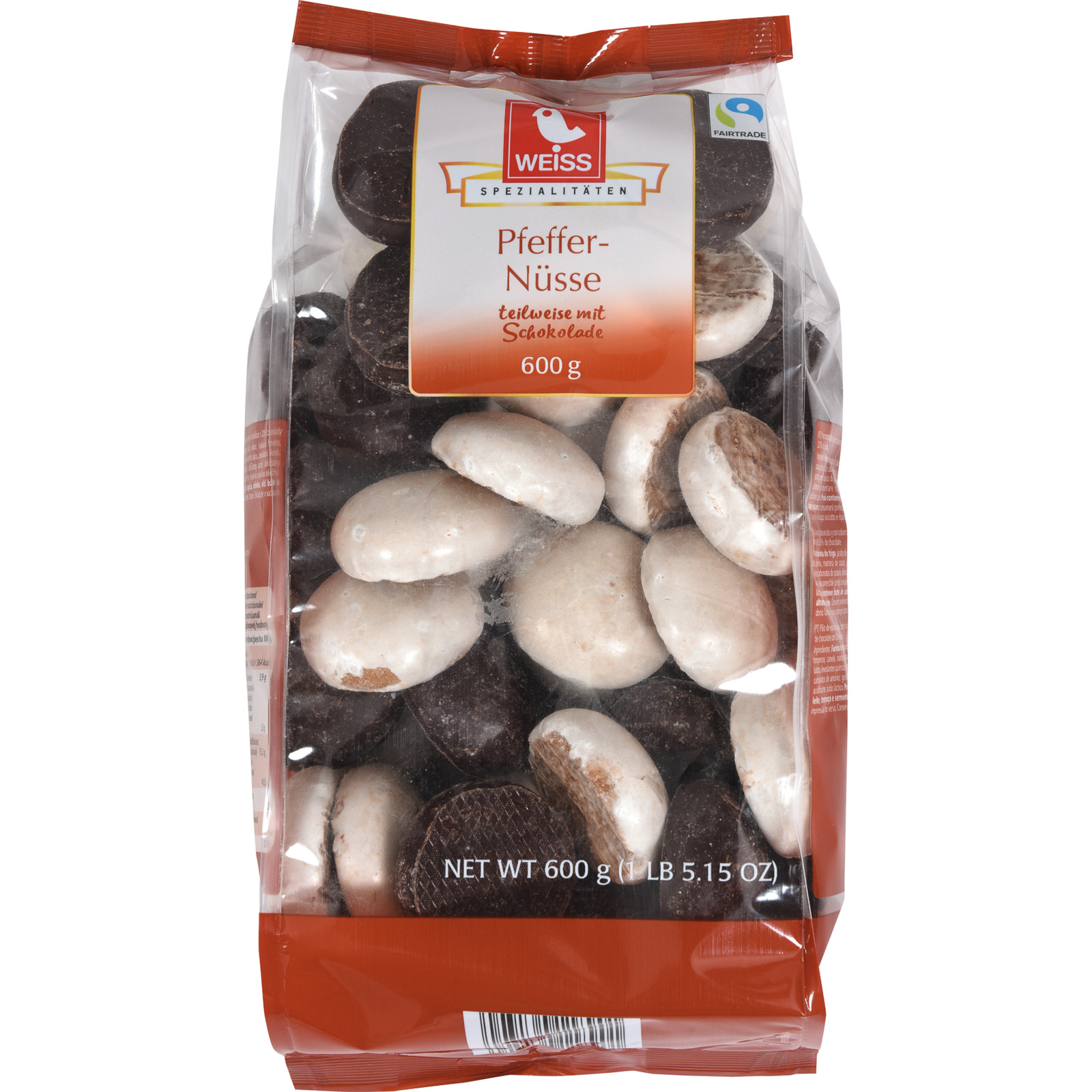 Weiss Pfeffernüsse teilschokoliert 600 g