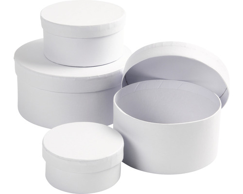 Ronde kartonnen dozen, wit, 1 set/4 verschillende maten