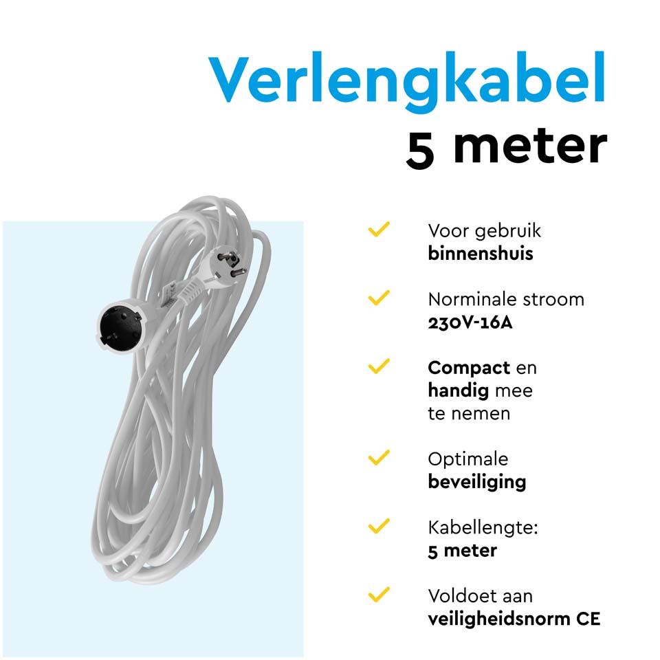 BRASQ 5 meter Verlengsnoer met randaarde - White