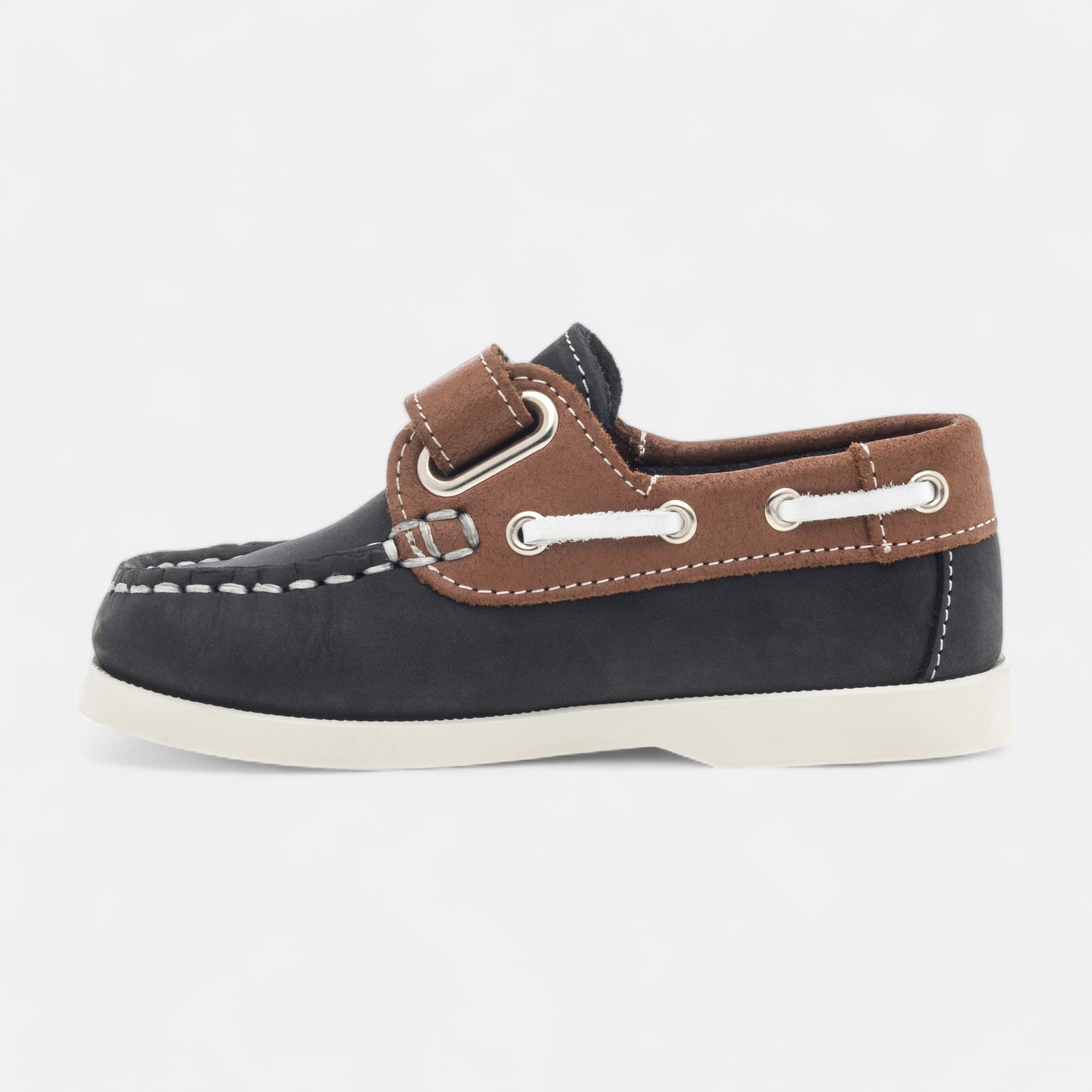 Chaussures bateau Garçon en cuir bleu marine