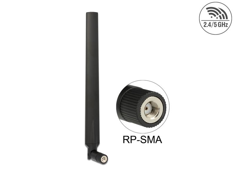 Delock WLAN-Antenne 802.11 ac/a/h/b/g/n RP-SMA 7 dBi Rundst Delock WLAN 802.11 ac/a/h/b/g/n Antenne RP-SMA Stecker 5 - 7 dBi omnidirektional mit Kippgelenk schwarz