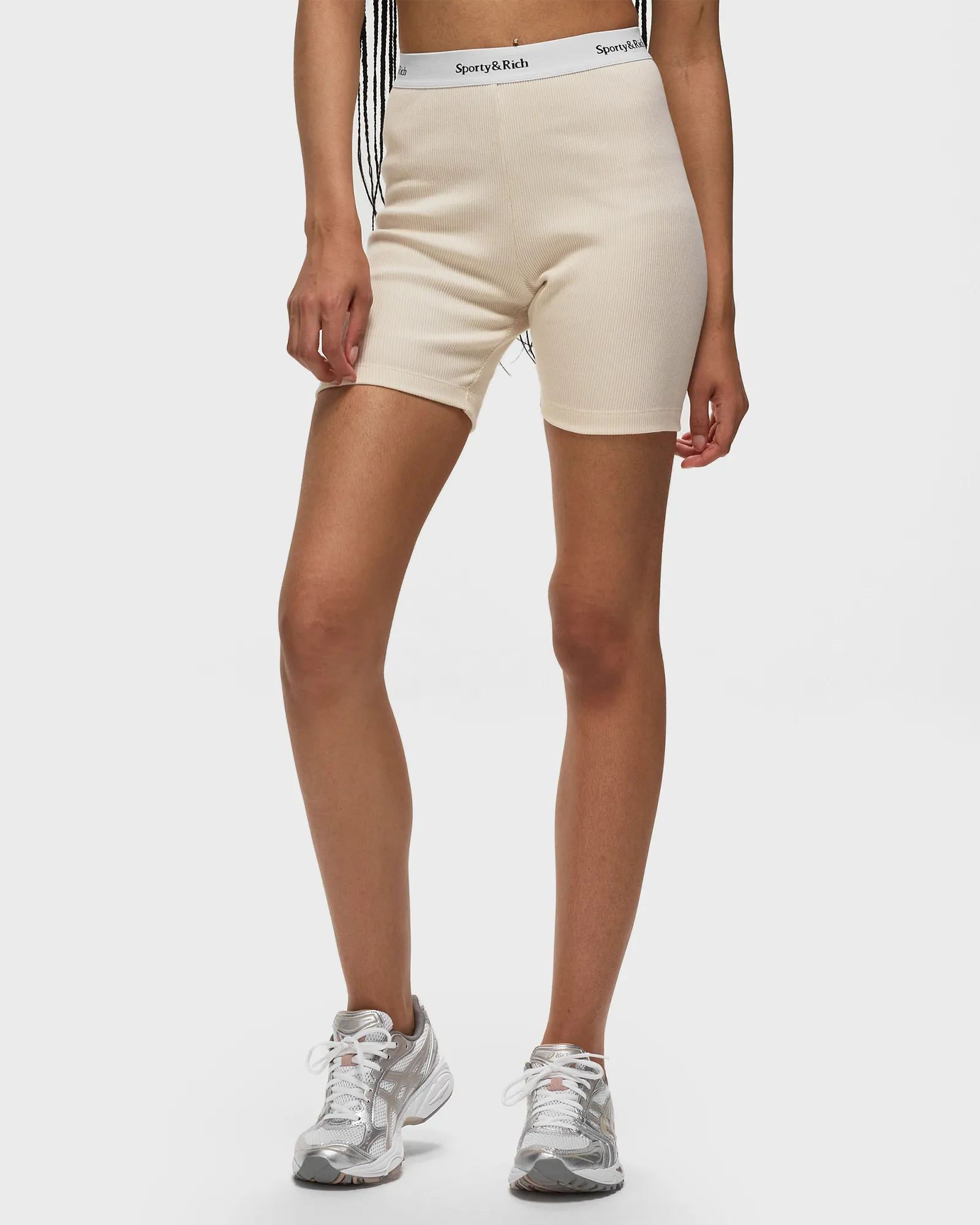 Sporty & Rich Serif Logo Ribbed Biker Short