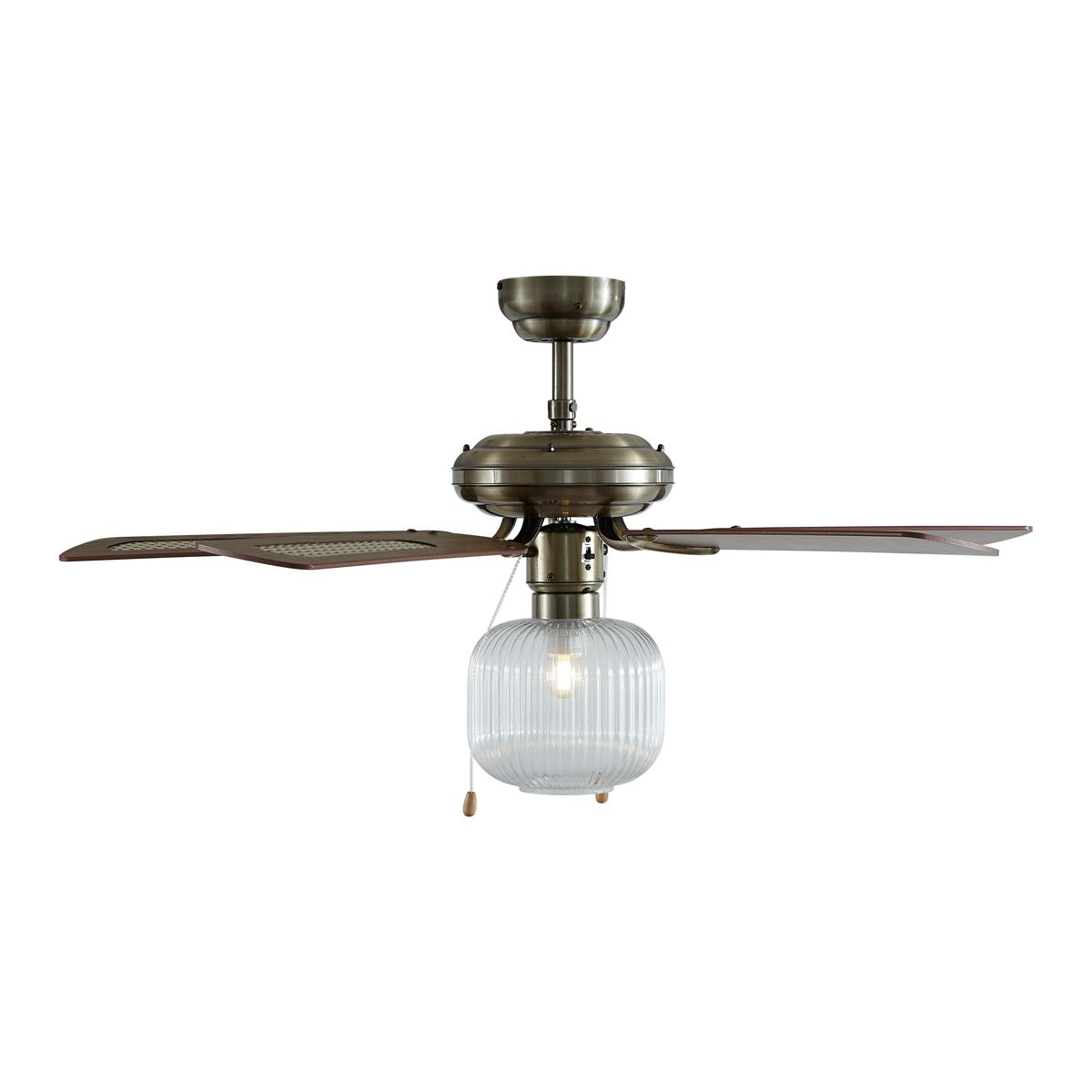 Plafondventilator messing met hout 107.5cm met trekschakelaar - Mistral Karel
