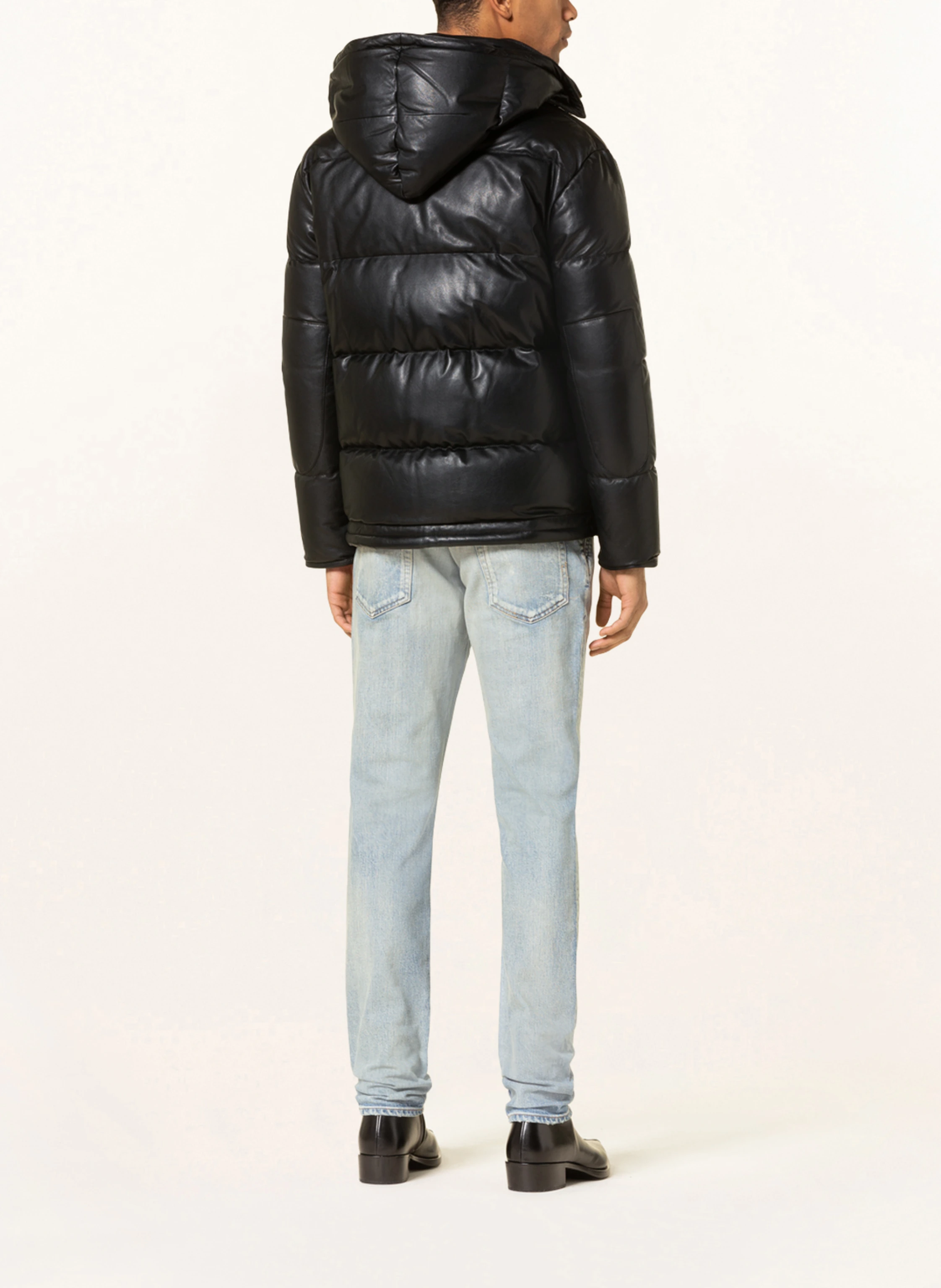 SAINT LAURENT Daunenjacke aus Leder mit abnehmbarer Kapuze