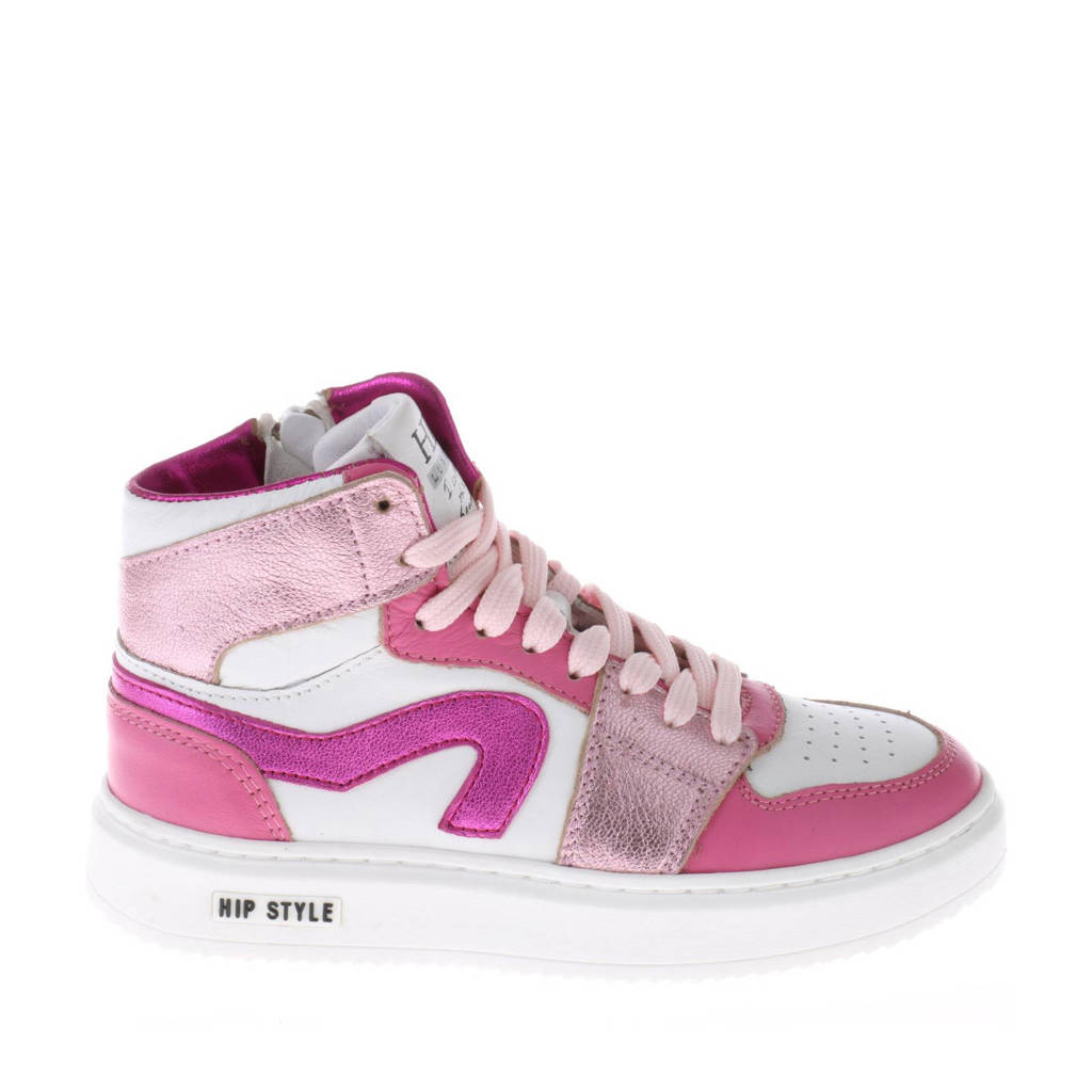 Hip H1665leren sneakers roze/wit