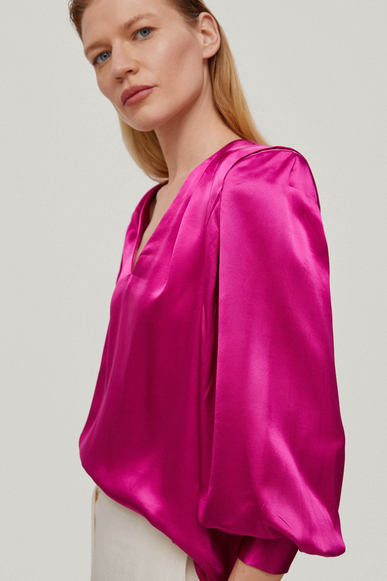 Blusa fluida de cetim - Rosa