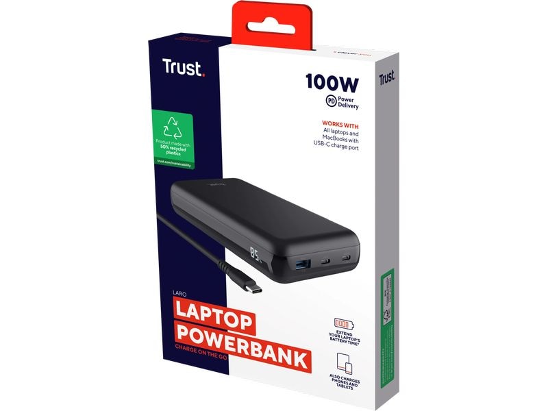 Trust Powerbank Laro 100W 10000 mAh Powerbank mit einer Kapazität von 10.000 mAh