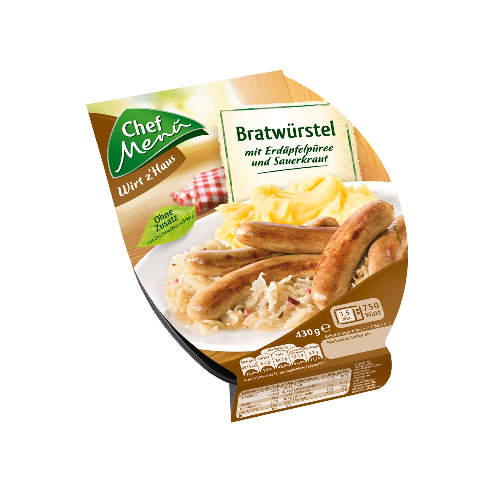 Chef Menü Bratwürstel mit Püree und Sauerkraut