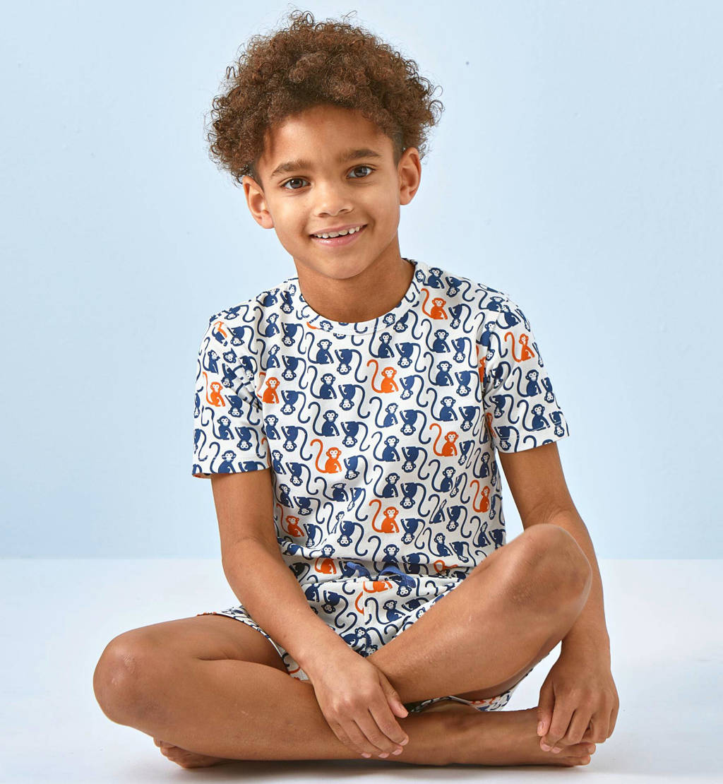 Little Label shortama met all over print van katoen grijs/blauw/oranje