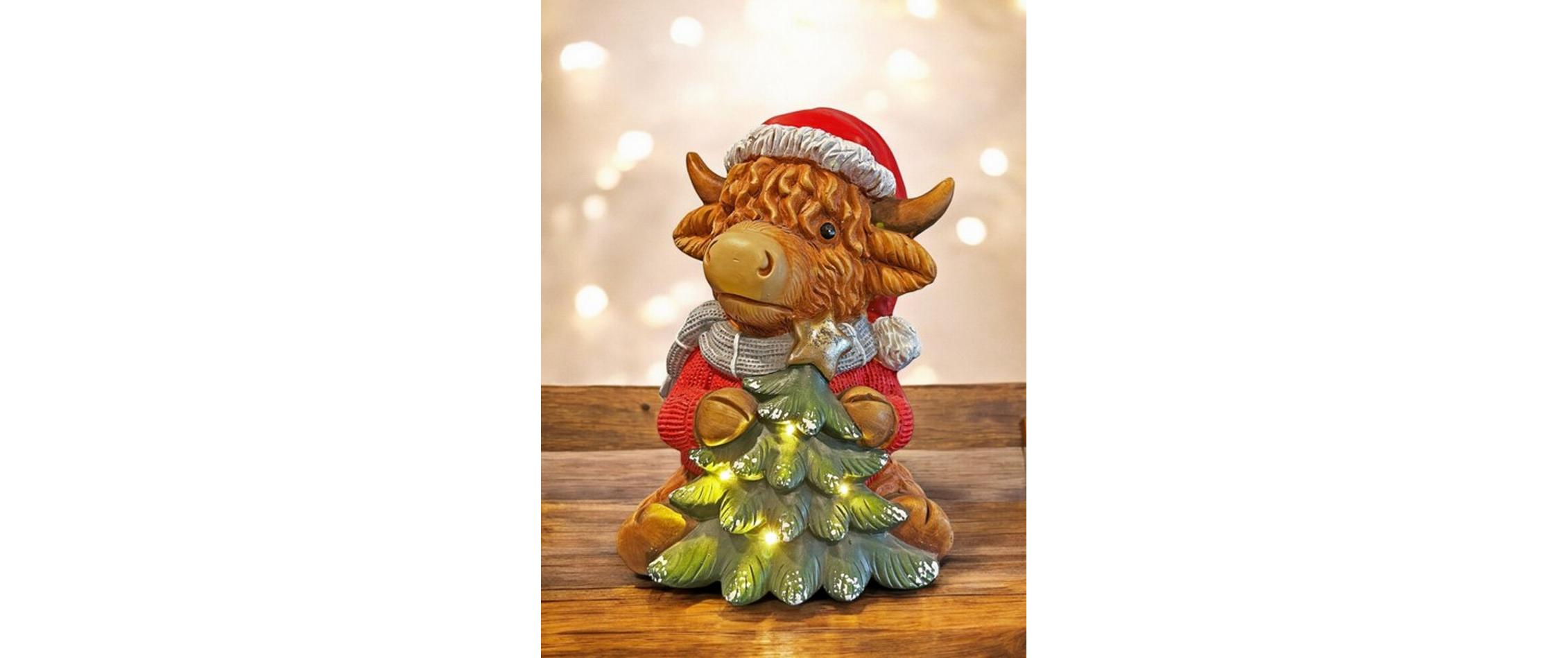 LED Hochlandrind sitzend 26 cm x 26 cm x 36 cmLED-Figur