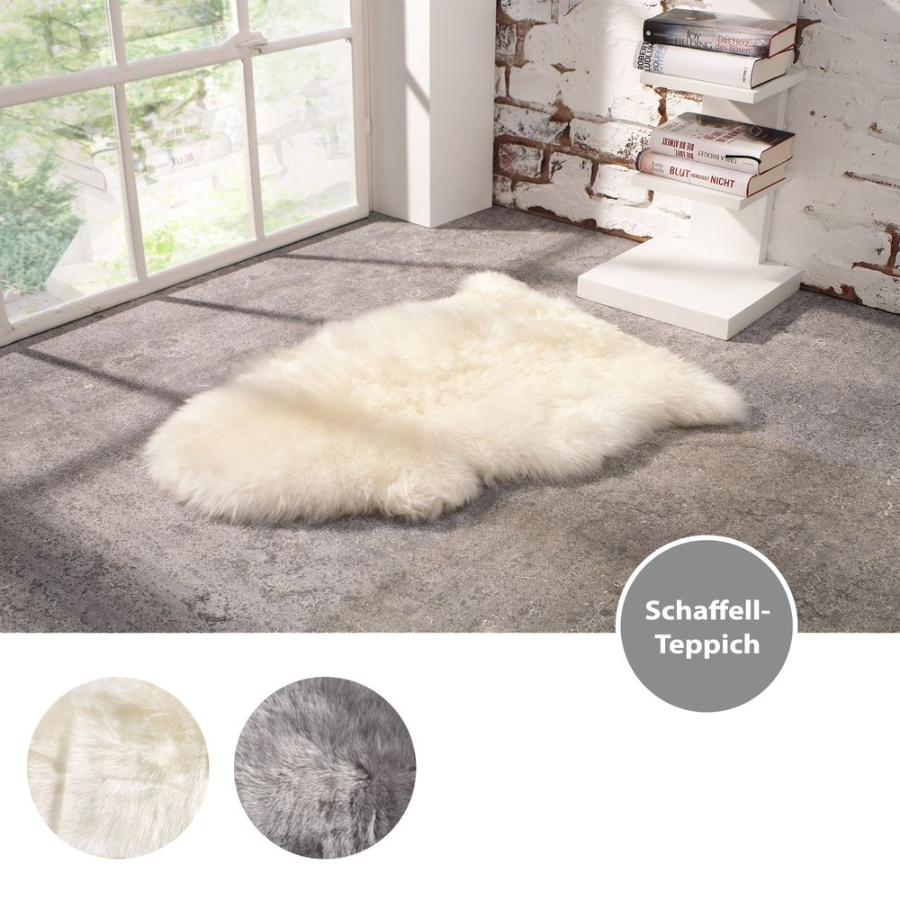 WOHNWOHL® Schaffellteppich • Lammffell-Teppich • Teppich • flauschig • Wohnzimmerteppich • Läufer • Größe: 90x60cm I versch. Farben