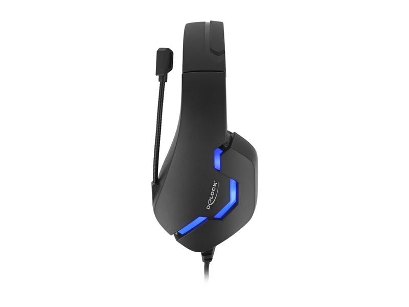 Delock Headset Gaming Over-Ear LED für PC,Notebook,Konsolen Delock Gaming Headset Over-Ear mit 3.5 mm Klinkenstecker und blauem LED Licht für PC, Notebook und Spielekonsolen