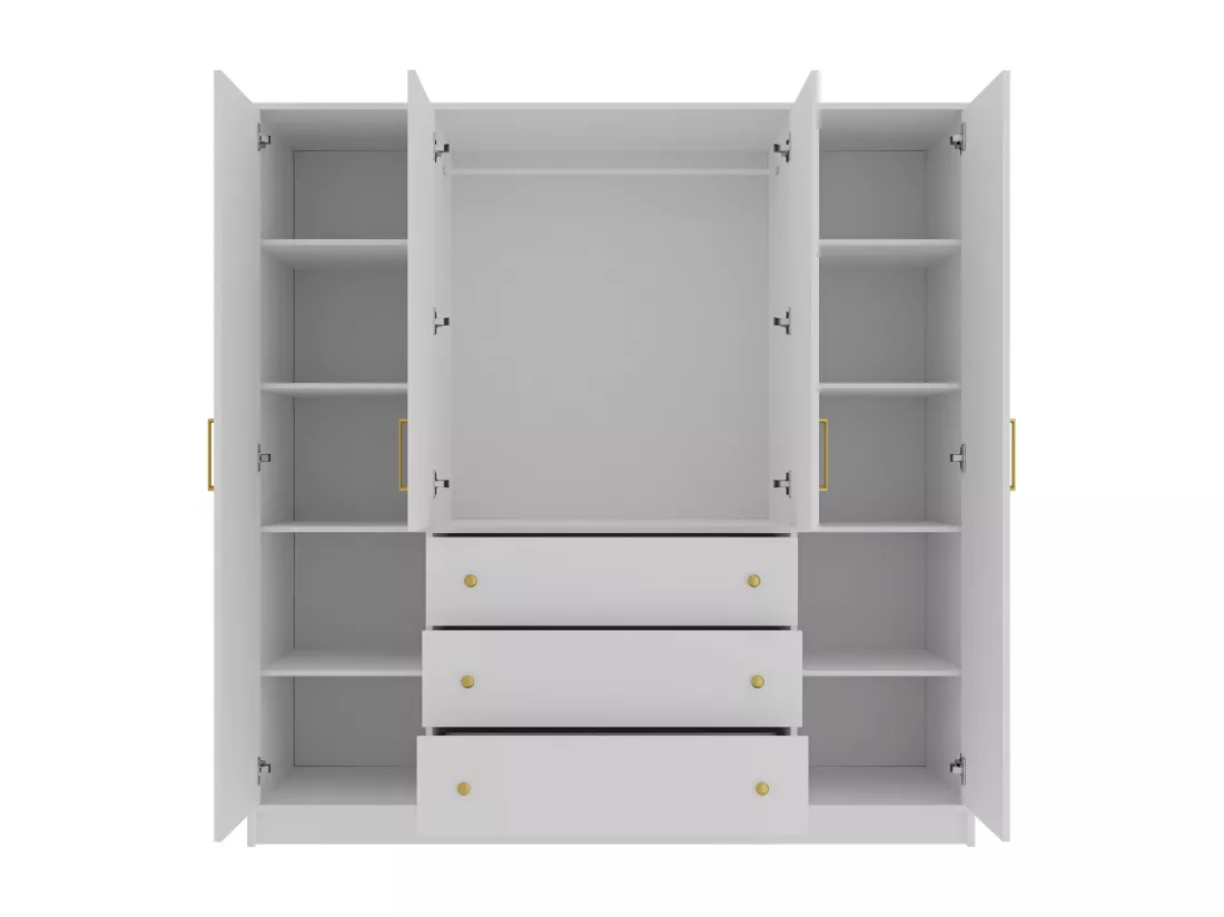 Armoire d'angle 6 portes et 3 tiroirs - Avec miroirs - L311 cm - Blanc - LIZANDRO