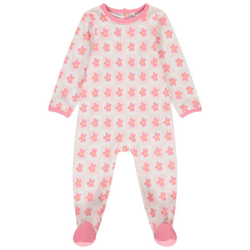 Dors-bien imprimé damier/floral pour bébé fille avec ouvertures différentes selon l'âge - Ecru