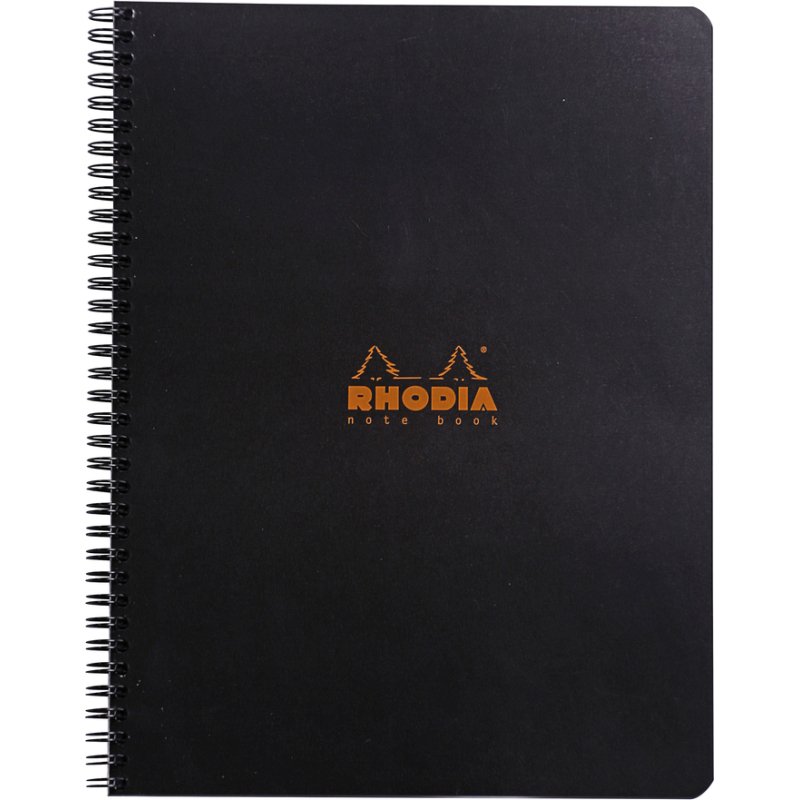 Cahier spirale Rhodia Classic Notebook 22,5 x 29,7 cm noir 5 x 5 avec marge et cadre en-tête -160 pages
