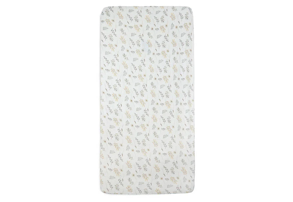 katoenen ledikant hoeslaken Wild Flowers 60x120cm wit/beige/grijs