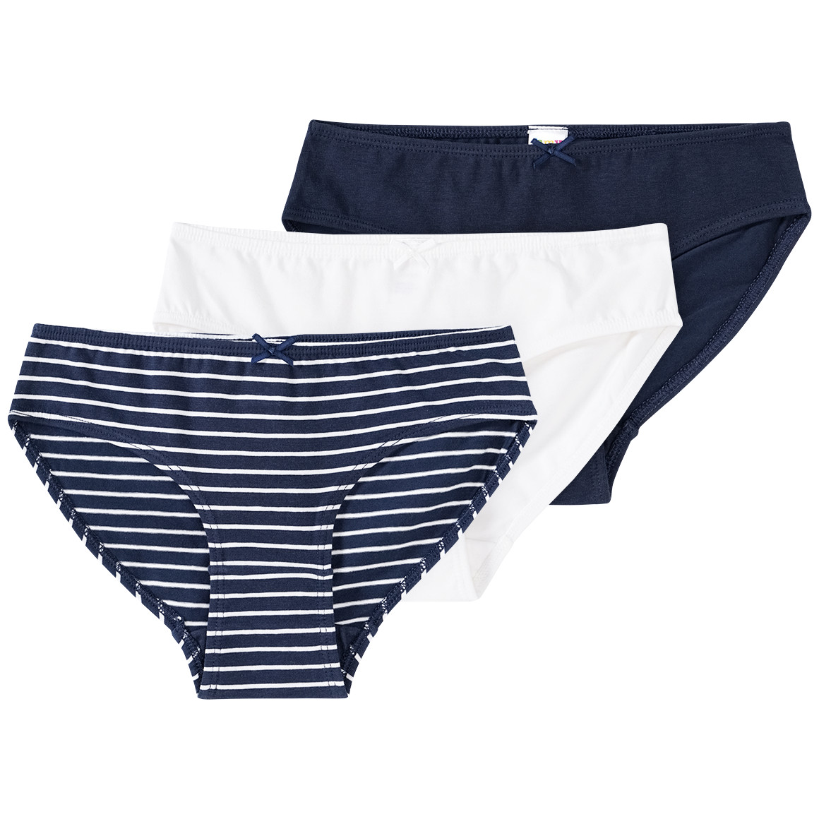 Famy 3 Mädchen Slips aus Bio-Baumwolle dunkelblau / weiss