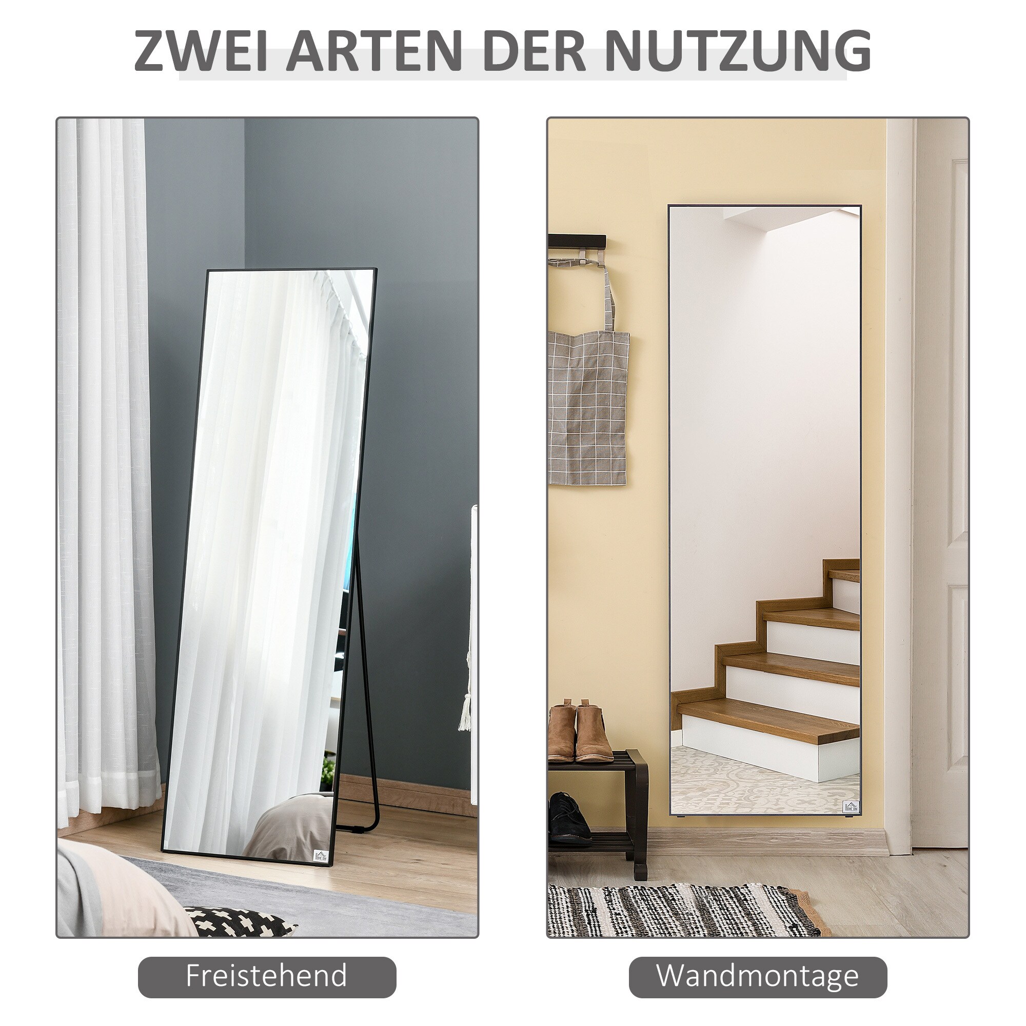 HOMCOM Ankleidespiegel mit Metallrahmen schwarz 50L x 37B x 158,5H cm
