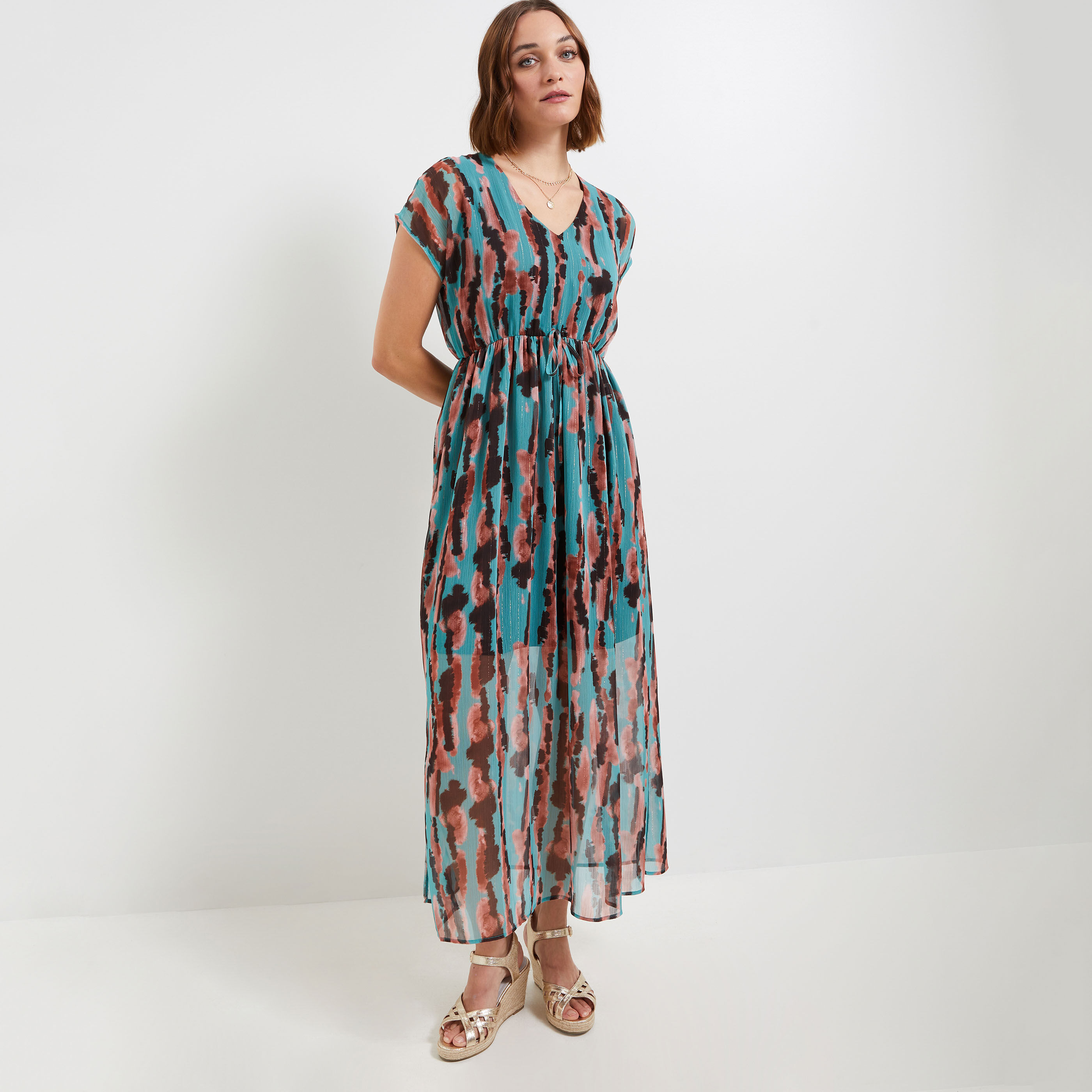 Robe longue imprimée femme - BLEU CLAIR