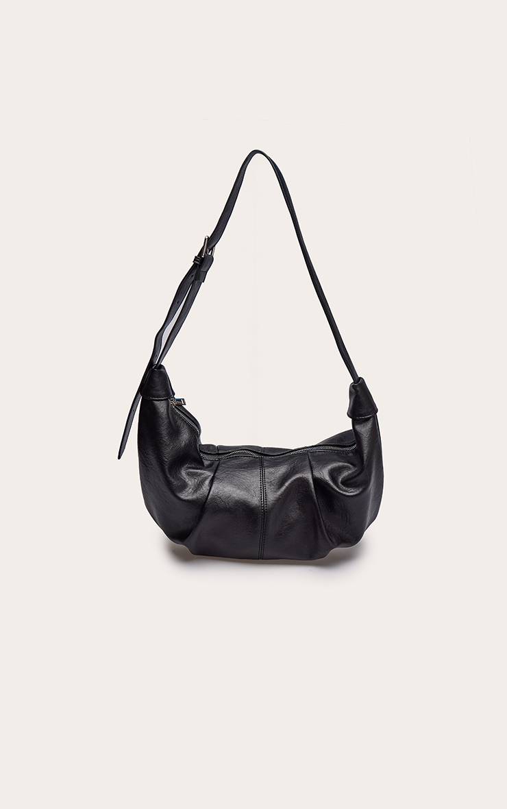 Noir Sac Bandoulière En Synthétiquecuir Avec Détails Froncés