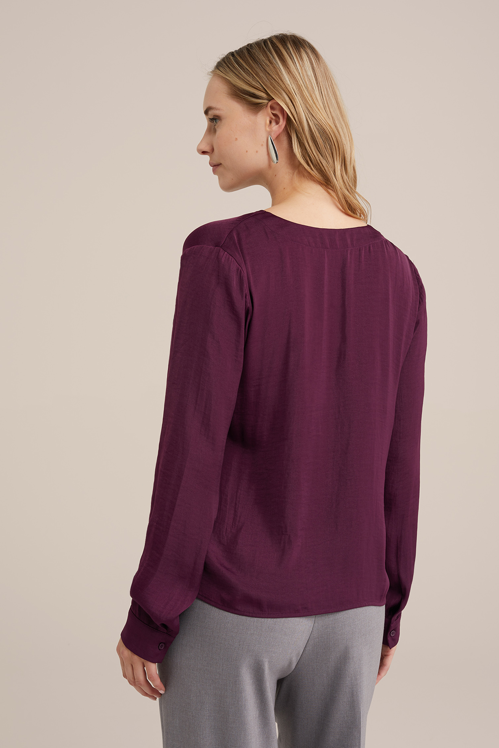 blouse met satijnen look WE Fashion Donkerpaars