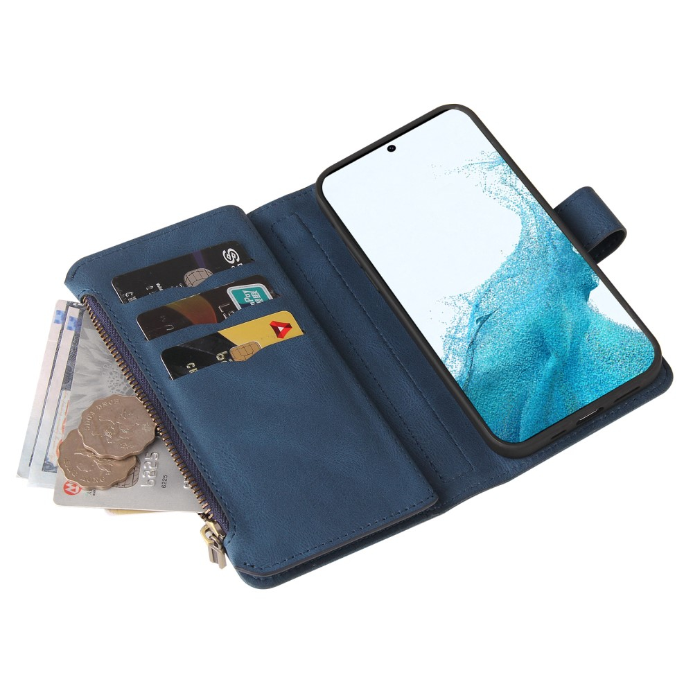 Samsung Galaxy S23 5G Leder Wallet Etui Tasche mit 15 Kartenfächern   Münzfach - Dunkelblau
